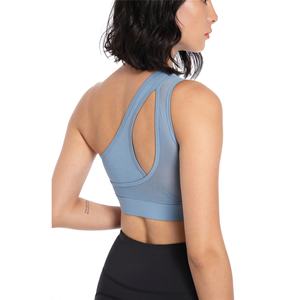Girls Popular One-shoulder Plus Size Fitness Women <b>Sports</b> <b>Bra</b> Tights Gym Yoga Vest Crop Top Pad Gym Clothe 95%Cotton 5%Spandex - Product Image 6
