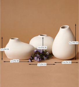 Minimalist Ceramic <b>Vase</b> <b>Set</b> Matte White Irregular Shape Handmade Tabletop Decor 4-8 Inches - Product Image 5