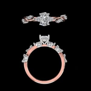แหวนหมั้นเพชรรูปไข่สีโรสโกลด์สุดหรู ดีไซน์ลายเถาวัลย์พร้อมประดับเพชรทรงมาร์คีส์ แหวนสองสี ของขวัญเครื่องประดับเจ้าสาว - Product Image 2