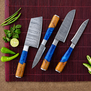 Ensemble de 7 couteaux de cuisine en acier Damas, style Viking, faits à la main, couteaux de chef professionnels, manches en bois et résine - Product Image 3