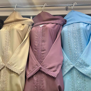 Hot Sale Modest Dubai Beaded Sequined <b>Long</b> Sleeve Abaya Muslim Traditional Handmade Wedding Women Polyester Breathable O Neck - Product Image 1