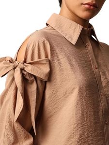 Camisa informal de manga larga con lazo para mujer - Product Image 3