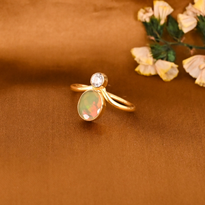 Elegant Ethiopian <b>Opal</b> & CZ Gemstone Brass <b>Ring</b> Stylish Handmade Jewelry for Women - Product Image 2