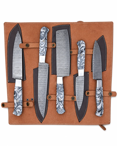 Coffret de 5 couteaux de chef LEGACY BLADES, acier Damas 67 couches, faits main, durables, tranchants, ambidextres, manche en résine professionnelle - Product Image 4