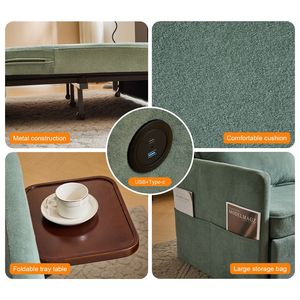 โซฟาเบดแบบปรับเปลี่ยนได้ 3-in-1 สำหรับผู้ใหญ่ พร้อมโต๊ะพับสะดวกสบายและช่องเสียบ USB Type-C เก้าอี้นอนแบบดึงออกได้ - Product Image 4