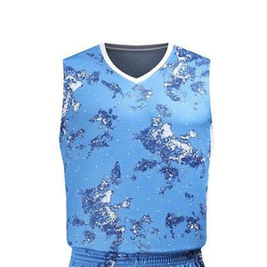 ชุดเสื้อบาสเก็ตบอลสีน้ำเงินสำหรับผู้ชาย คอวี แขนกุด ระบายเหงื่อได้ดี กางเกงขาสั้นเอวยางยืด ใส่ได้ทุกฤดู - Product Image 3
