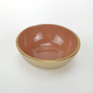 Tazón para Mezclar con Recubrimiento Dorado Estilo Nórdico, Tazón de Metal con Esmalte Interior Rosa, Tazón Minimalista para Decoración de Mesa, Tazón para Aperitivos para Cocina - Product Image 1