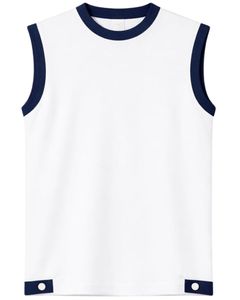 Customized Men White Sleeveless Tank Top And Shorts <b>Set</b> Casual Summer Cotton Outfit Navy Blue Trim Drawstring Two Piece <b>Set</b> - Product Image 1