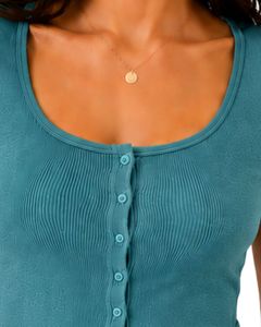 Custom Ocean <b>Blue</b> Women Ribbed Knit <b>Crop</b> <b>Top</b> Short Sleeve Button Front Slim Fit Square Neck Casual Summer Cotton T Shirt Blouse - Product Image 5