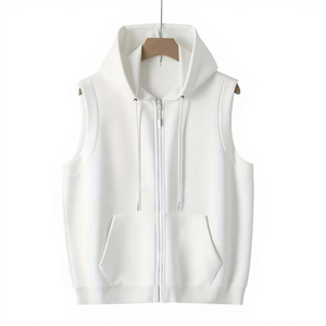 Chaleco sin mangas con capucha para hombre, blanco, con cremallera completa, informal, talla grande, para otoño, de color liso, de terciopelo, con bolsillos tejidos, 100% - Product Image 1