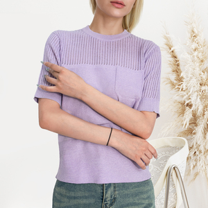 Camiseta Unisex de Punto Lila 100% Algodón Transpirable con Apliques, Manga Corta, Cuello Redondo, Bolsillo, Corte Regular, Ropa Casual de Verano, 300g - Product Image 1