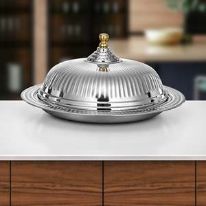 Bol de service en métal poli de haute qualité avec couvercle, compatible lave-vaisselle, écologique, pour servir des dattes, design moderne, idéal pour les cadeaux, les fêtes, le Ramadan - Product Image 5