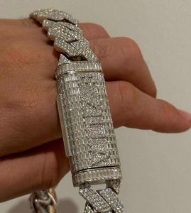 Cadena Cubana Chapada en Oro de 18k, Collar de Plata 925 con Diamantes para Hombre, Eslabones Gruesos, Regalo de Aniversario de Bodas o Compromiso, Certificado IGI - Product Image 5