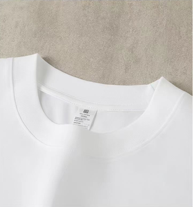 T-shirt en coton blanc pour homme, manches courtes, col rond, coupe classique, décontracté, couleur unie, jersey tricoté, design uni - Product Image 2