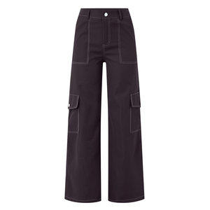 Women's Casual Street Style Multi-Pockets Cargo Pants Relaxed Loose Fit Baggy Fleece Cotton Sweatpants Flat Front Plain Joggers - Product Image 3