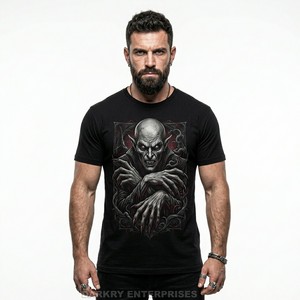 Camiseta para Hombre con Estampado de Retrato de Vampiro en Gris Lavado Ácido, Camiseta Gráfica Gótica con Ojos Rojos, Estilo Vintage de Película de Terror, Ropa Urbana de Algodón - Product Image 3
