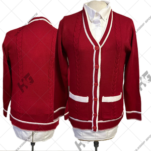 Suéter Cárdigan con Cuello en V Rojo/Blanco Inspirado en DST, 100% Algodón, Estilo Sorority Invernal, Transpirable y de Primera Calidad - Product Image 1