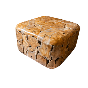 Mesa de Centro ARTERRA Premium Hecha a Mano con Cubos de Raíz de Teca Rústica, Diseño Cuadrado con Textura de Madera Natural, Muebles para el Hogar - Product Image 1