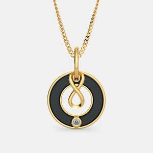 Yellow <b>Gold</b> Black Enamel <b>Infinity</b> Lab Grown Diamond Pendant <b>Necklace</b> - Product Image 1