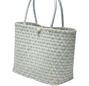 Achat en gros : Sac à main en plastique tressé bleu clair et beige, et sac artisanal au design géométrique chic avec sangles tressées intégrées - Product Image 4