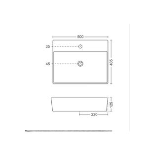Exclusivo lavabo rectangular de cerámica para colgar en la pared, 500x405x125mm, blanco brillante, con medio pedestal. - Product Image 2
