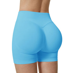 Shorts de yoga taille haute pour femme, unis, effet ventre plat, pour fitness, entraînement, course à pied, super doux, avec ceinture réversible, en Spandex/Nylon - Product Image 6