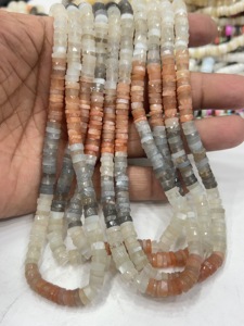 Perles de pierres précieuses de haute qualité pour la fabrication de bijoux, 17 pouces, pierres de lune naturelles multicolores, facettées, forme Heishi, taille 7-8 mm - Product Image 5