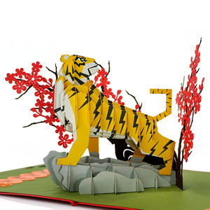 Carte de voeux 3D popup du zodiaque vierge découpée au laser avec symbole du tigre pour la bonne année Vietnam HMG Wholesale