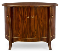 Buffet de luxe ovale en bois massif avec incrustations dorées, meuble de rangement moderne haut de gamme pour salon, credenza de style mid-century
