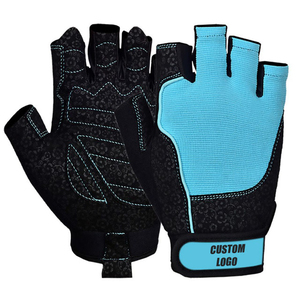 Gants de sport demi-doigts noirs et cyan en maille unisexe avec sangle de poignet réglable, logo personnalisé, pour entraînement fitness - Product Image 1