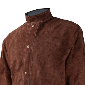 Chaqueta de soldadura de cuero resistente al fuego, ropa de trabajo de manga larga hecha con resistente cuero vacuno. - Product Image 5
