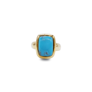 Anillo de Turquesa con Corte Cojín |   Joyería Bohemia de Latón Chapado en Oro de 18K - Product Image 1