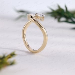 Pear Cut <b>Ring</b> Yellow Gold Two Stone Engagement <b>Ring</b> Bypass Stacking Band Trendy Bridal <b>Fine</b> Jewelry - Product Image 4