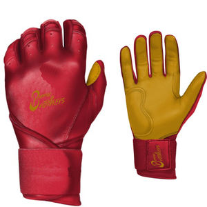 Guante de béisbol de cuero rojo de alta calidad premium con puño largo y cierre de doble correa, diseñado para una protección superior de la muñeca. - Product Image 3