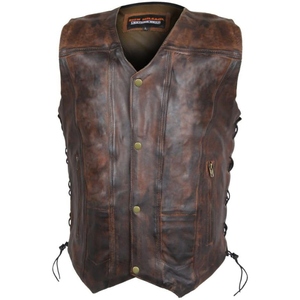 Custom Men's Distressed Genuine Cowhide Leather Motorcycle <b>Vest</b> Vintage <b>Brown</b> V Neck Biker Club Riding <b>Vest</b> Side Lace OEM - Product Image 1