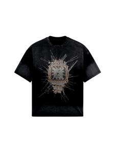 Camiseta Negra de Manga Raglán para Hombre, Corte Holgado, Cuello Redondo, Algodón Peinado, Estilo Vintage, Alta Resistencia del Color - Product Image 4
