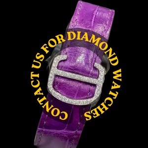 Montre pour homme personnalisée à cadran carré en verre avec chiffres romains, bracelet en cuir violet et diamants Moissanite – Nouveauté très prisée - Product Image 5