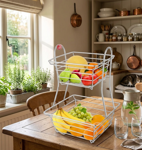 Moderno Soporte de Metal de 2 Niveles para Frutas |   Recipiente de Almacenamiento de Doble Capa para Encimera con Asa para Organización de Cocina - Product Image 4