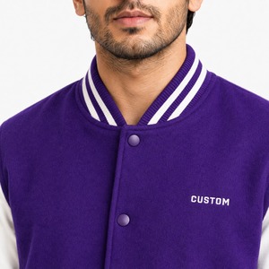 Veste de style universitaire tendance en tissu de laine douce, design à manches contrastées, col et poignets en tricot côtelé, boutons pression sur le devant, veste décontractée streetwear - Product Image 5