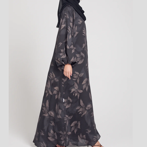 Abaya maxi décontractée pour femmes en coton et polyester avec impression personnalisée, respirante, service OEM ODM personnalisé, abayas de Dubaï, vêtements musulmans - Product Image 6