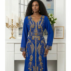 Wholesale AWAIS HOUSE Luxury 2-Piece <b>Set</b> Muslim Women <b>Modest</b> Simple Solid Chiffon Nonwoven Beaded Washable Kaftan Floor-Length - Product Image 1