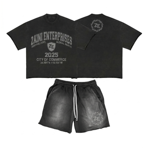 2026 Summer Men's Casual High Quality Breathable Hand Embroidery Crew Neck T-Shirt <b>and</b> <b>Shorts</b> <b>Set</b> 100% Polyester Custom Made - Product Image 1