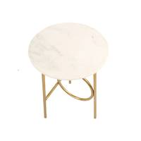 Mesa de centro redonda pequeña de mármol natural blanco sin vetas con estructura de tubo de acero