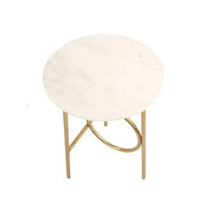 <b>Small</b> Round <b>White</b> Natural Marble without Grains Coffee <b>Table</b> with Steel Pipe Frame - Product Image 4