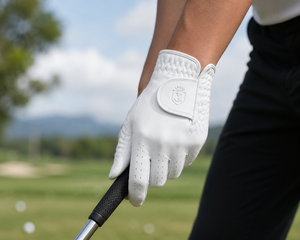 Gant de golf en cuir de cabretta blanc pur de qualité supérieure, gants de golf de luxe en cuir véritable doux avec logo personnalisé en relief - Product Image 3