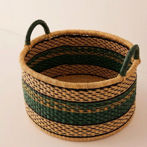 Seagrass <b>Basket</b> <b>with</b> Leather <b>Handles</b> Decorative Storage <b>Basket</b> stylist colored storage <b>basket</b> Artisan Handwoven <b>Basket</b> - Product Image 1