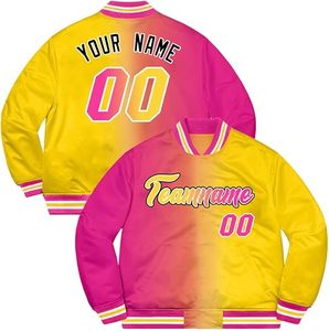 Veste universitaire réversible personnalisée pour homme, dégradé jaune rose, nom et numéro personnalisés, fermeture éclair sur le devant, col rabattable, décontractée - Product Image 1
