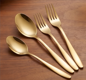 <b>Golden</b> Flatware <b>Set</b> With High Mirror Polish Elegant Design Dishwasher Safe Metal <b>Cutlery</b> For Wedding Tabletop Use - Product Image 1
