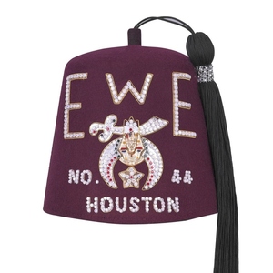 Chapeau Fez Maçonnique Personnalisé Shriners EWE Houston Broderie Ornée Casquette Bordeaux avec Pompon Noir Coiffe Cérémonielle Maçonnique - Product Image 1