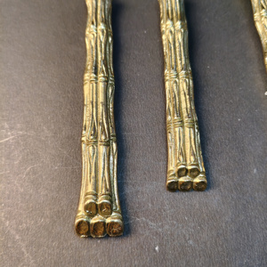 Juego de cubiertos de 5 piezas con mango de latón estilo bambú dorado, tenedor para cena, tenedor para ensalada, cuchara para sopa, cuchara para té y cuchillo para cena. - Product Image 4